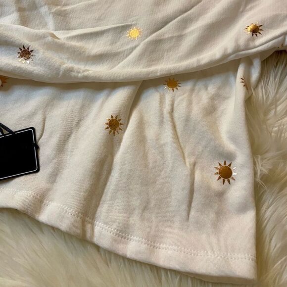 NWT Michael Lauren Fairfax Classic Sweatshirt in White with Rose Gold Sun Foils - Picture 8 of 13